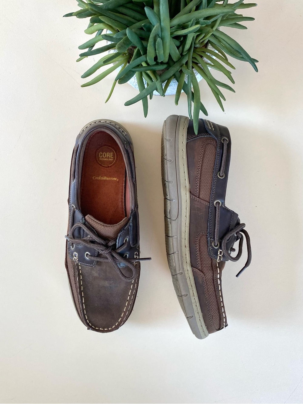 CROFT & BARROW - Core Technology Brown Leather Boat Slip-On Shoes